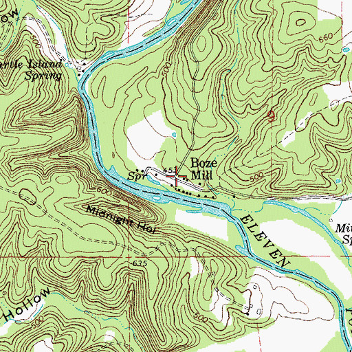 Topographic Map of Boze Mill, MO