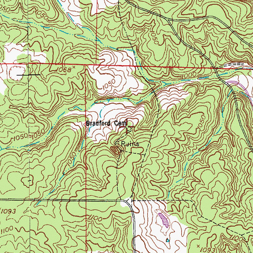 Topographic Map of Bradford Cemetery, MO