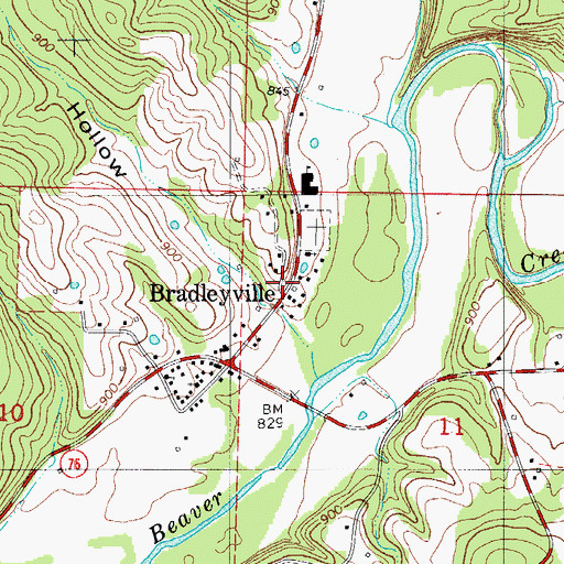 Topographic Map of Bradleyville, MO