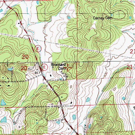 Topographic Map of Brainard Cemetery, MO