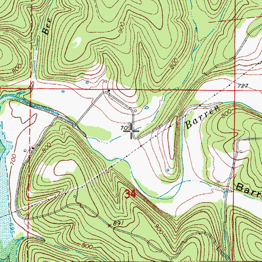 Topographic Map of Bray Hollow, MO