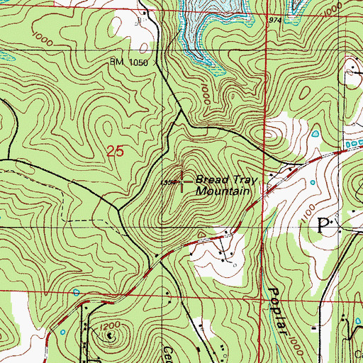 Topographic Map of Bread Tray Mountain, MO