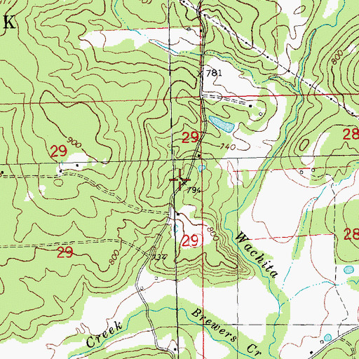 Topographic Map of Brewers Creek School, MO