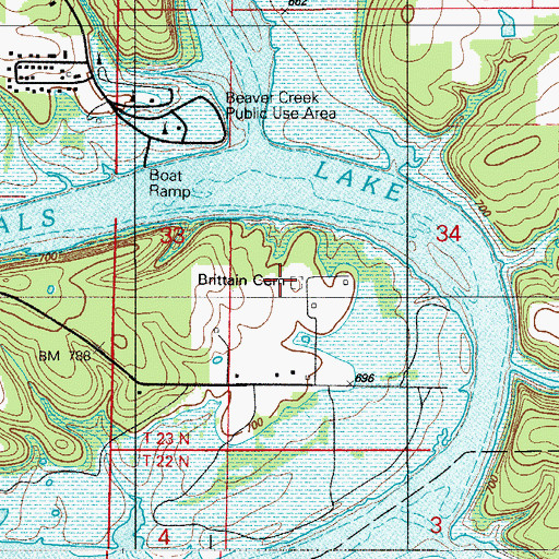 Topographic Map of Brittain Cemetery, MO