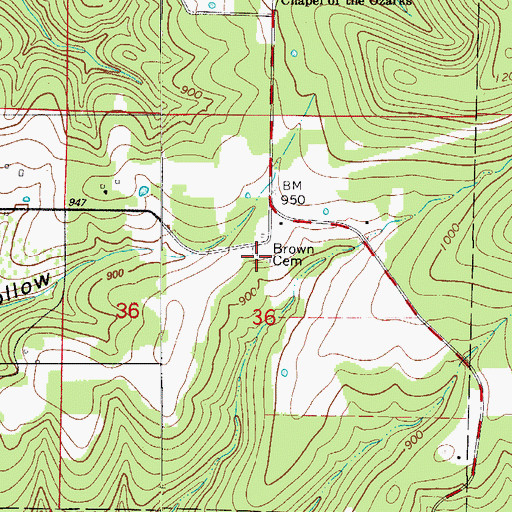 Topographic Map of Brown Cemetery, MO