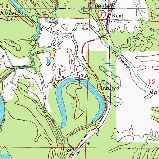 Topographic Map of Hook Lake, AR