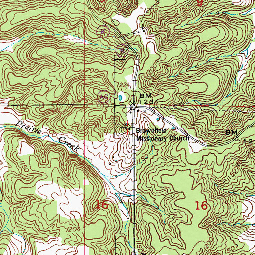 Topographic Map of Brownfield Missionary Church, MO