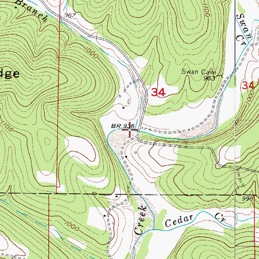 Topographic Map of Browns Branch, MO