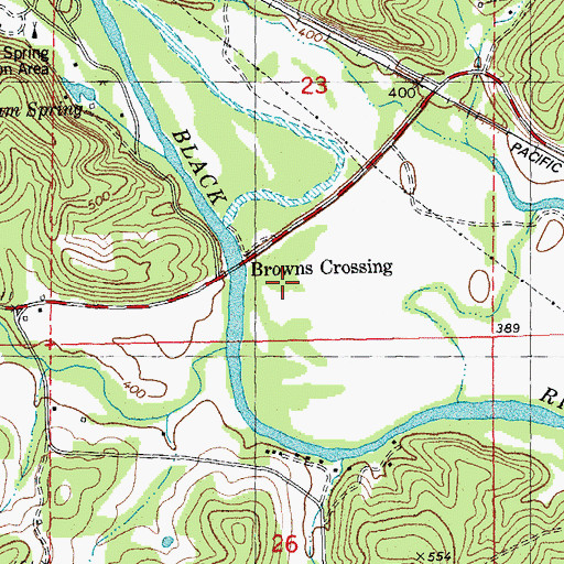Topographic Map of Browns Crossing, MO