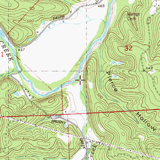 Topographic Map of Brushy Creek, MO