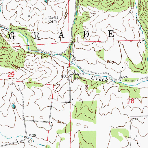 Topographic Map of Bennett Bryan Cemetery, MO