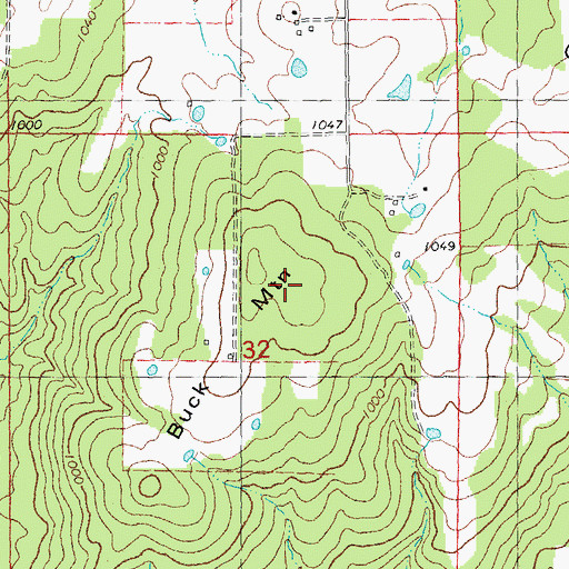 Topographic Map of Buck Mountain, MO