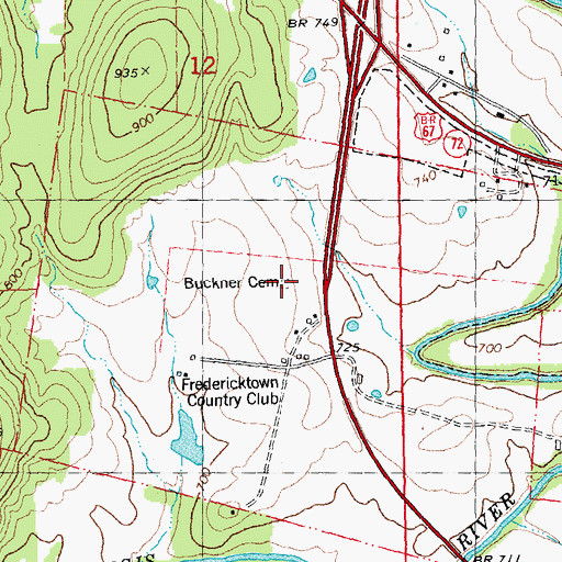 Topographic Map of Buckner Cemetery, MO