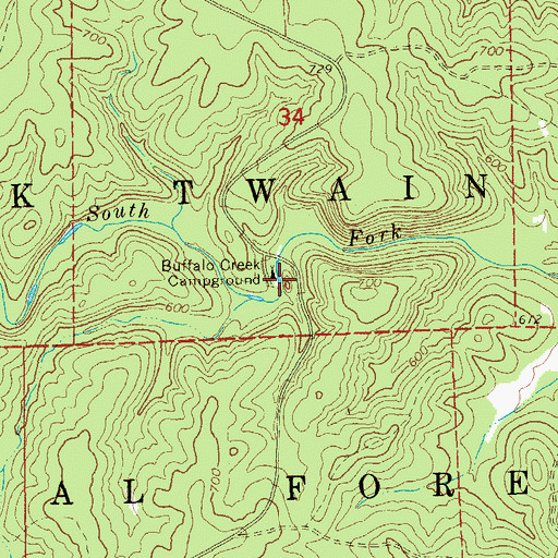 Topographic Map of Buffalo Creek Campground, MO