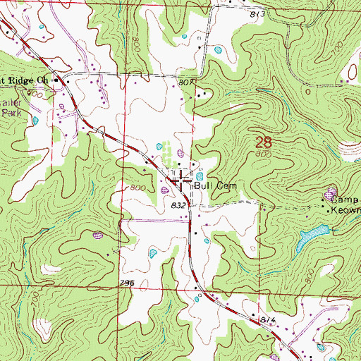 Topographic Map of Bull Cemetery, MO