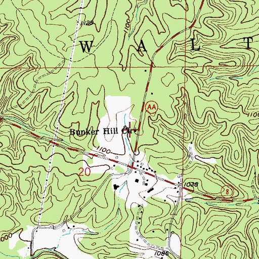 Topographic Map of Bunker Hill Church, MO