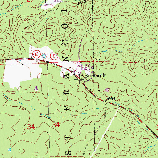 Topographic Map of Burbank, MO