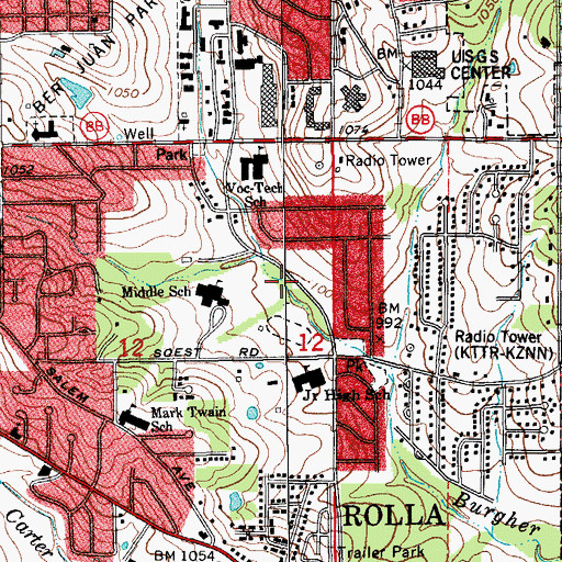 Topographic Map of Burgher Branch, MO
