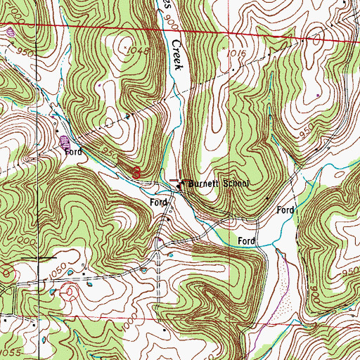 Topographic Map of Burnett School, MO