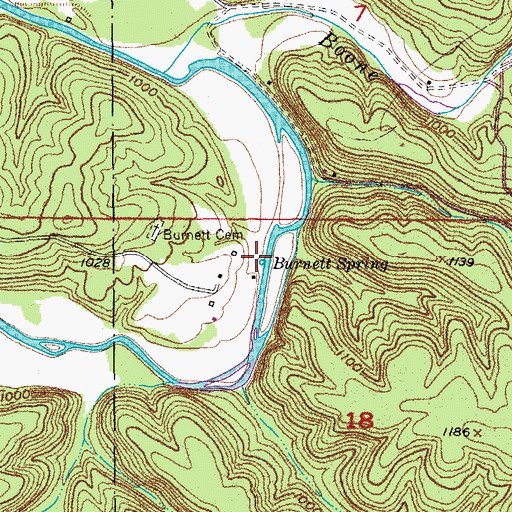 Topographic Map of Burnett Spring, MO