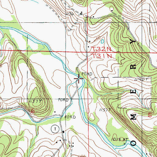 Topographic Map of Burney Ford, MO