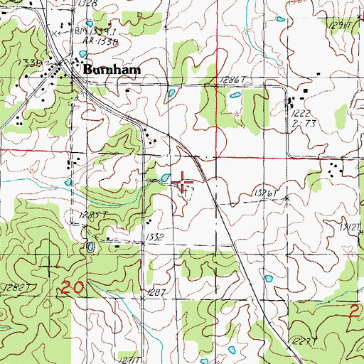 Topographic Map of Burnham Cemetery, MO