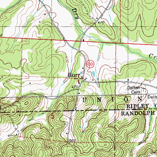 Topographic Map of Burr, MO