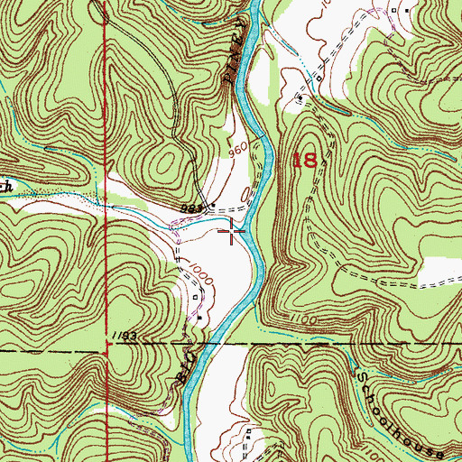 Topographic Map of Burton Branch, MO