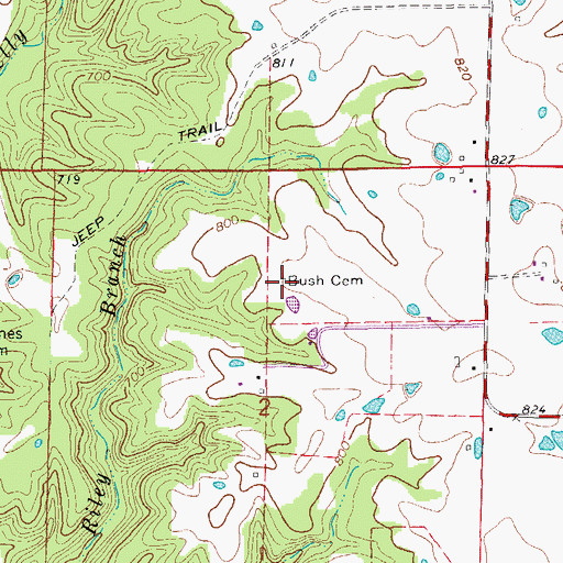 Topographic Map of Bush Cemetery, MO