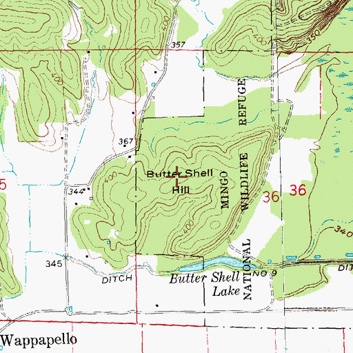 Topographic Map of Butter Shell Hill, MO