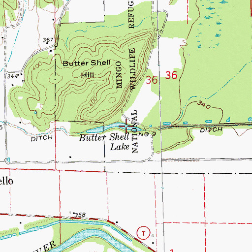 Topographic Map of Butter Shell Lake, MO