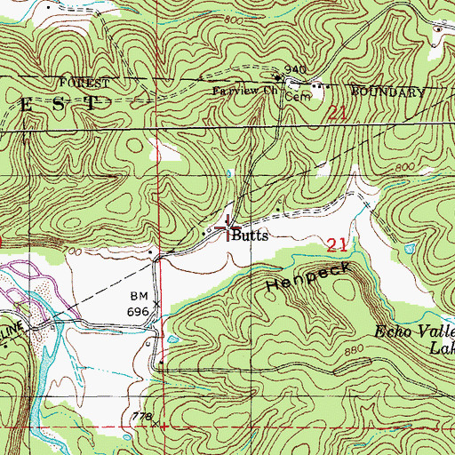 Topographic Map of Butts, MO