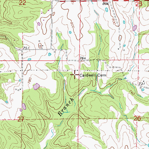 Topographic Map of Caldwell Cemetery, MO