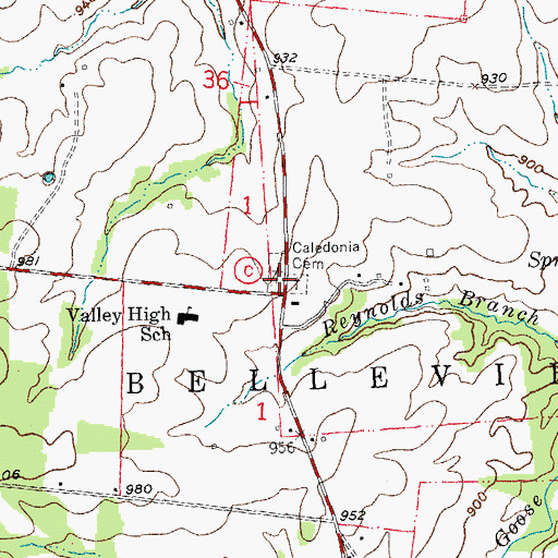 Topographic Map of Caledonia Cemetery, MO