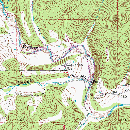 Topographic Map of Callahan Cemetery, MO