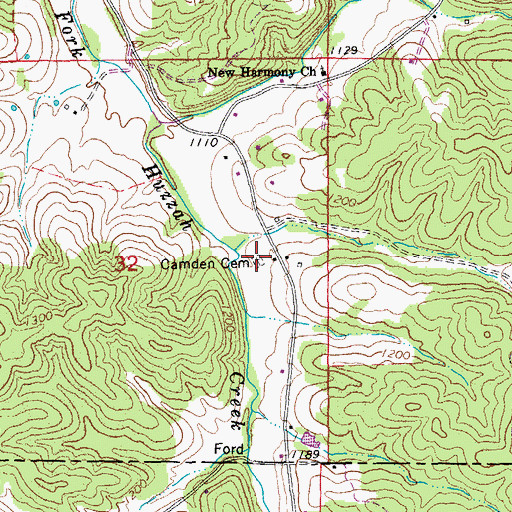 Topographic Map of Camden Cemetery, MO