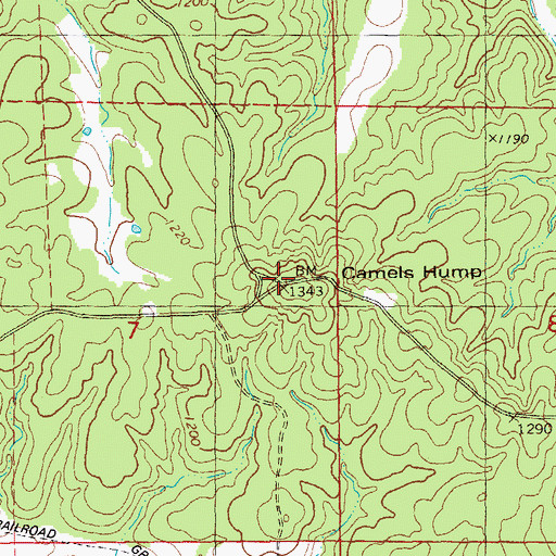 Topographic Map of Camels Hump, MO