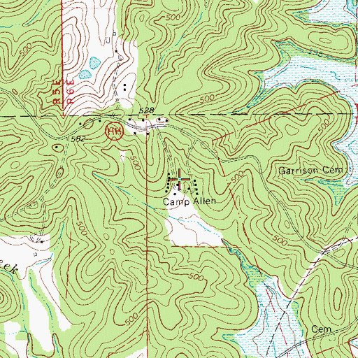 Topographic Map of Camp Allen, MO