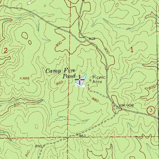 Topographic Map of Camp Five Pond, MO
