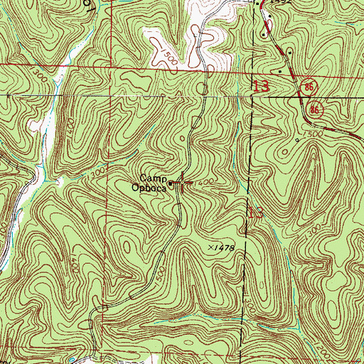 Topographic Map of Camp Opboca, MO