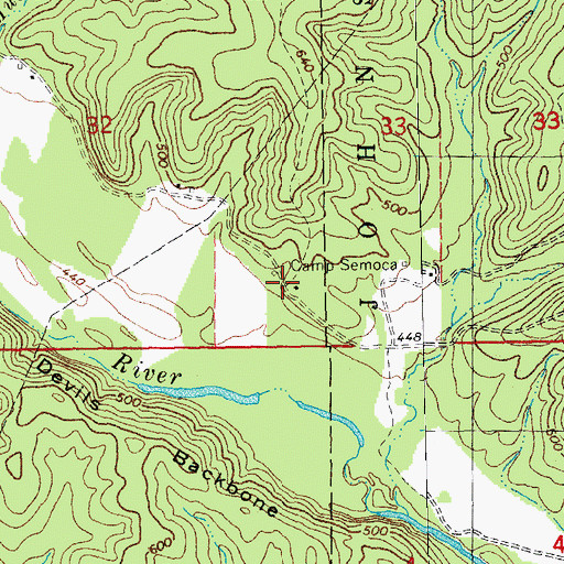 Topographic Map of Camp Semoca, MO