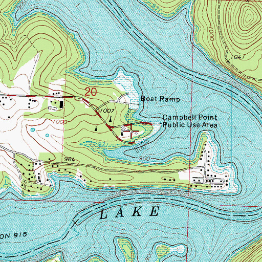 Topographic Map of Campbell Point Public Use Area, MO