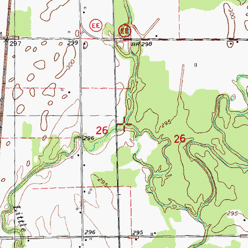 Topographic Map of Cane Creek, MO