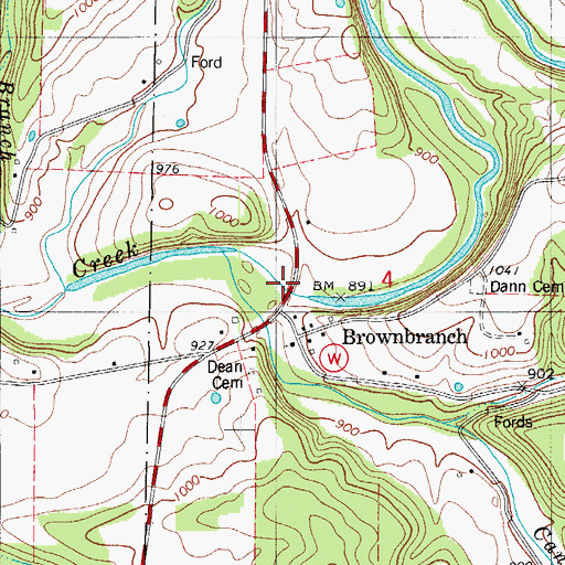 Topographic Map of Caney Creek, MO