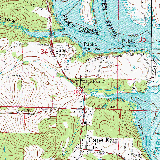 Topographic Map of Cape Fair Church, MO