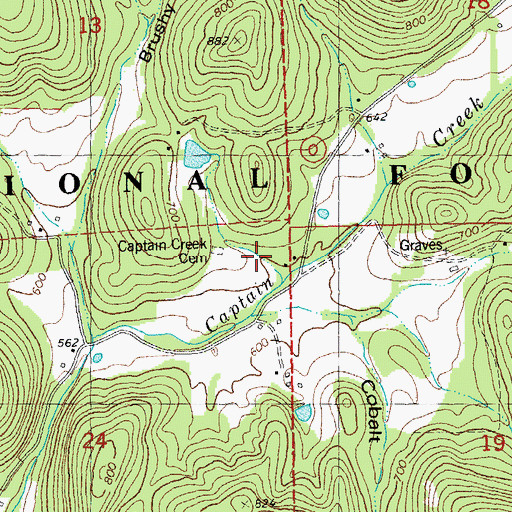 Topographic Map of Captain Creek School, MO