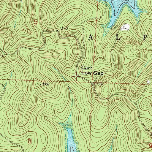 Topographic Map of Carr Low Gap, MO