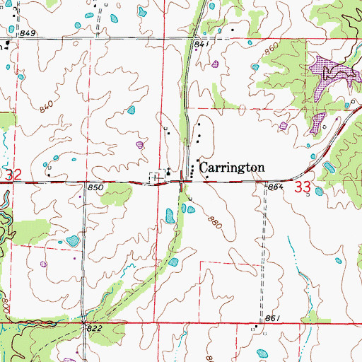 Topographic Map of Carrington, MO