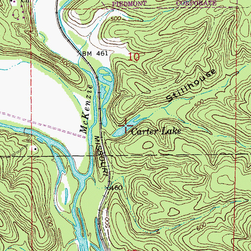 Topographic Map of Carter Lake, MO