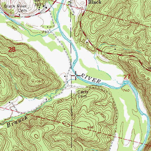 Topographic Map of Carty Branch, MO